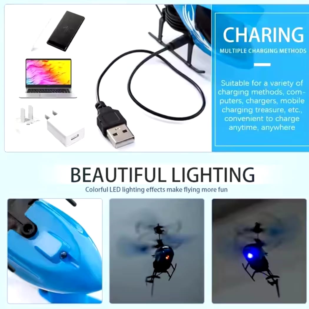 Indoor-Outdoor Rechargeable Helicopter with Radio Remote Control and Hand Sensor