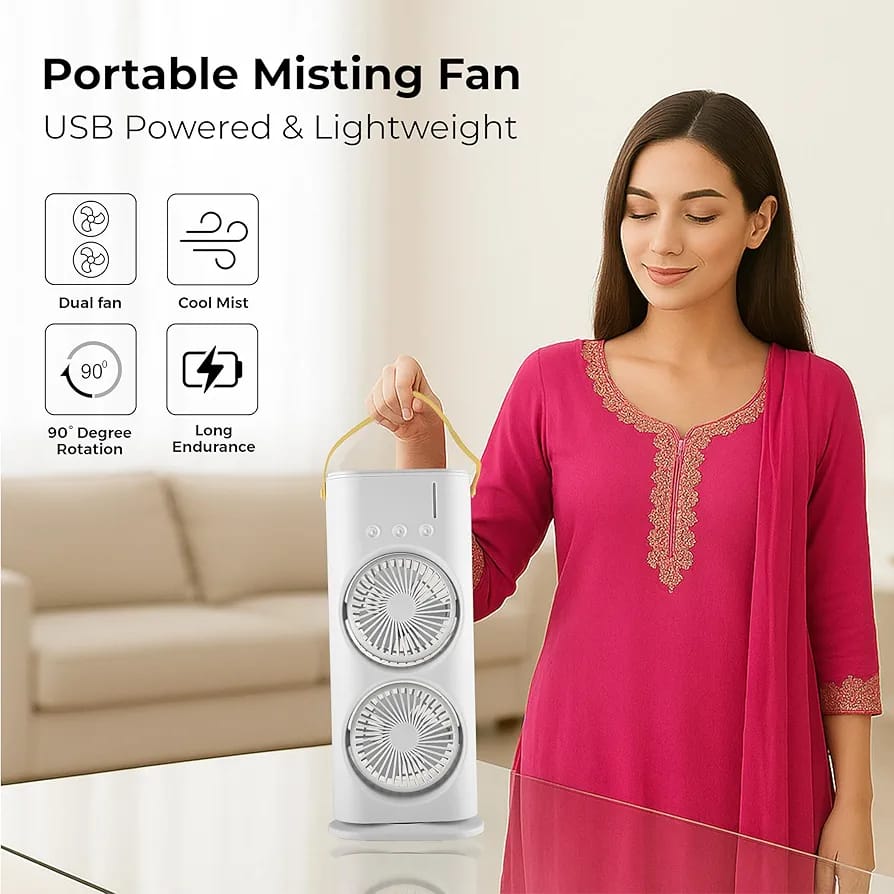 Portable Double Ended Mist Spray Fan for Summer Room Cooling