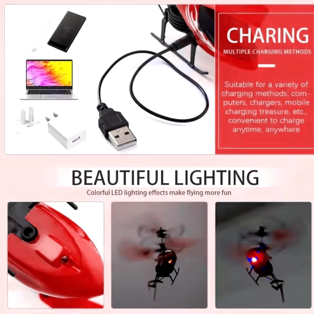 Indoor-Outdoor Rechargeable Helicopter with Radio Remote Control and Hand Sensor