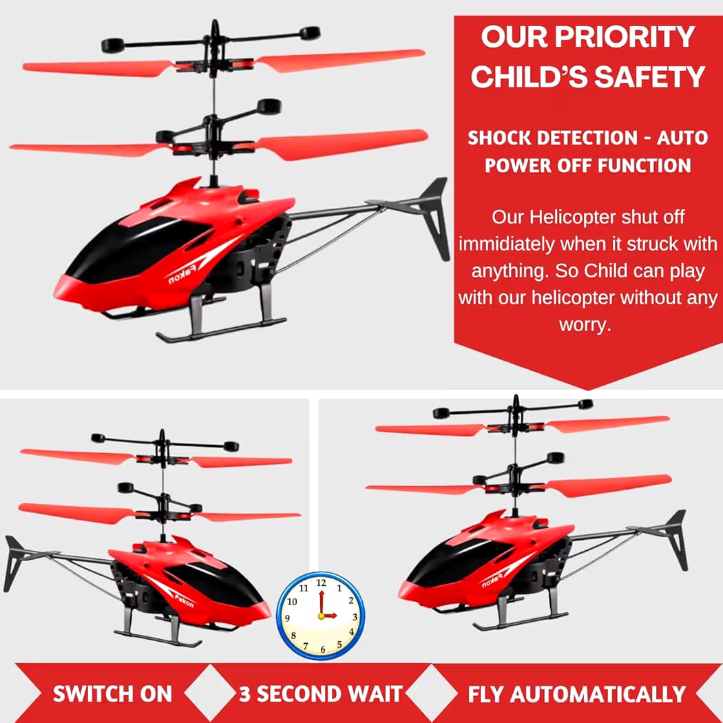 Indoor-Outdoor Rechargeable Helicopter with Radio Remote Control and Hand Sensor