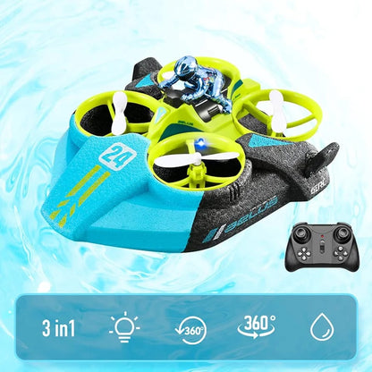 3 in 1 Remote Control Toy for Boys, RC Boat, Car, Drone, 2.4GHz High Speed with 360° Rotation, Waterproof, Land, Airproof, Outdoor Gift